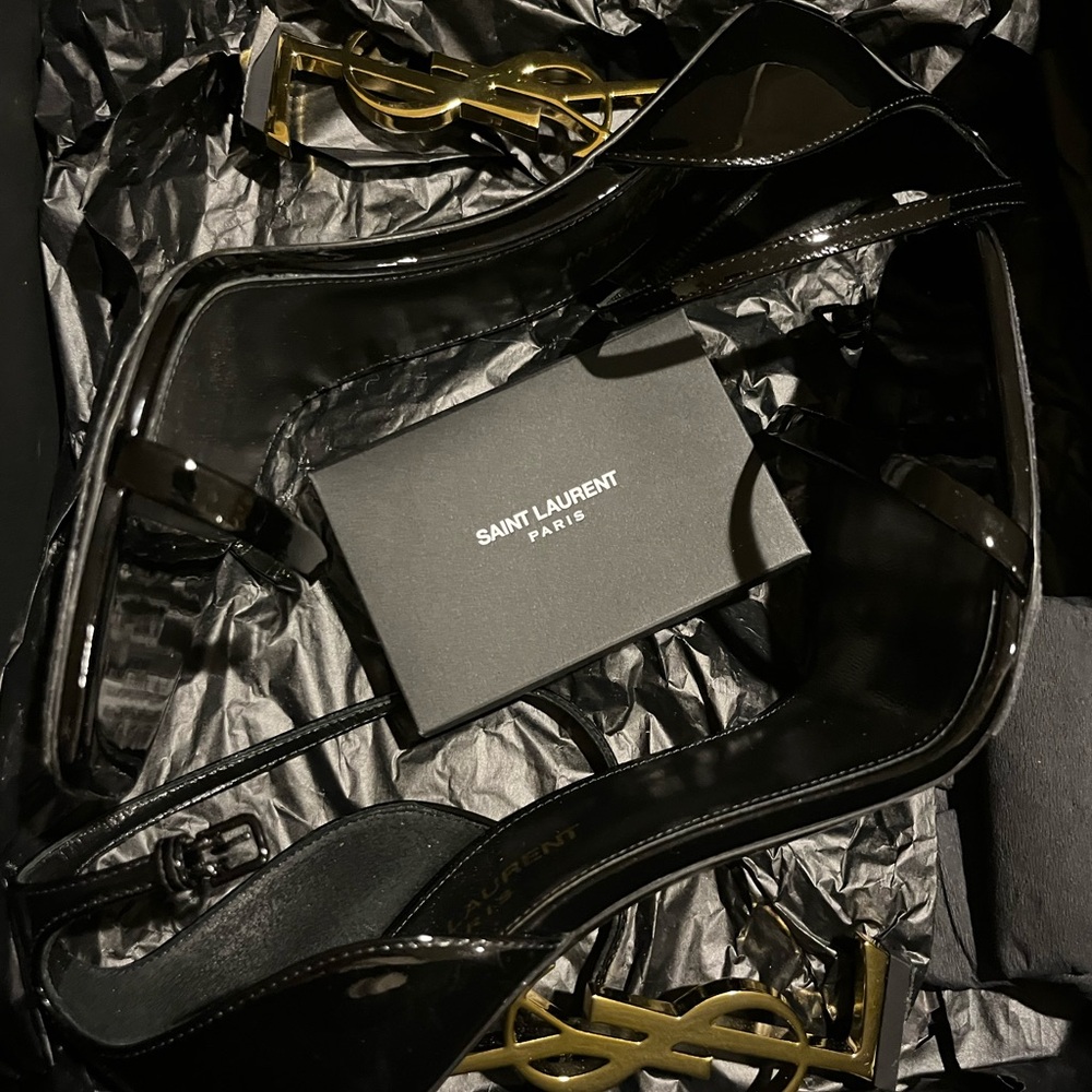 Saint Laurent Black and Gold Logo Detail